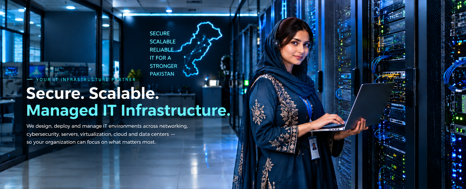 MQS IT Solutions Pakistani IT professional working in a modern data center