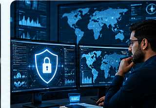 AI-generated cybersecurity operations center with security monitoring